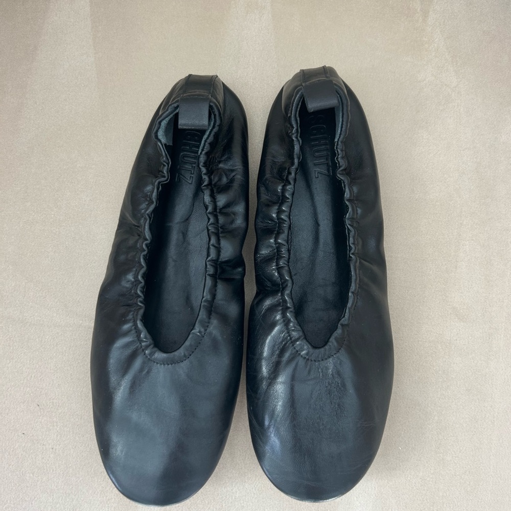 SCHUTZ Black Leather Ballet Flats